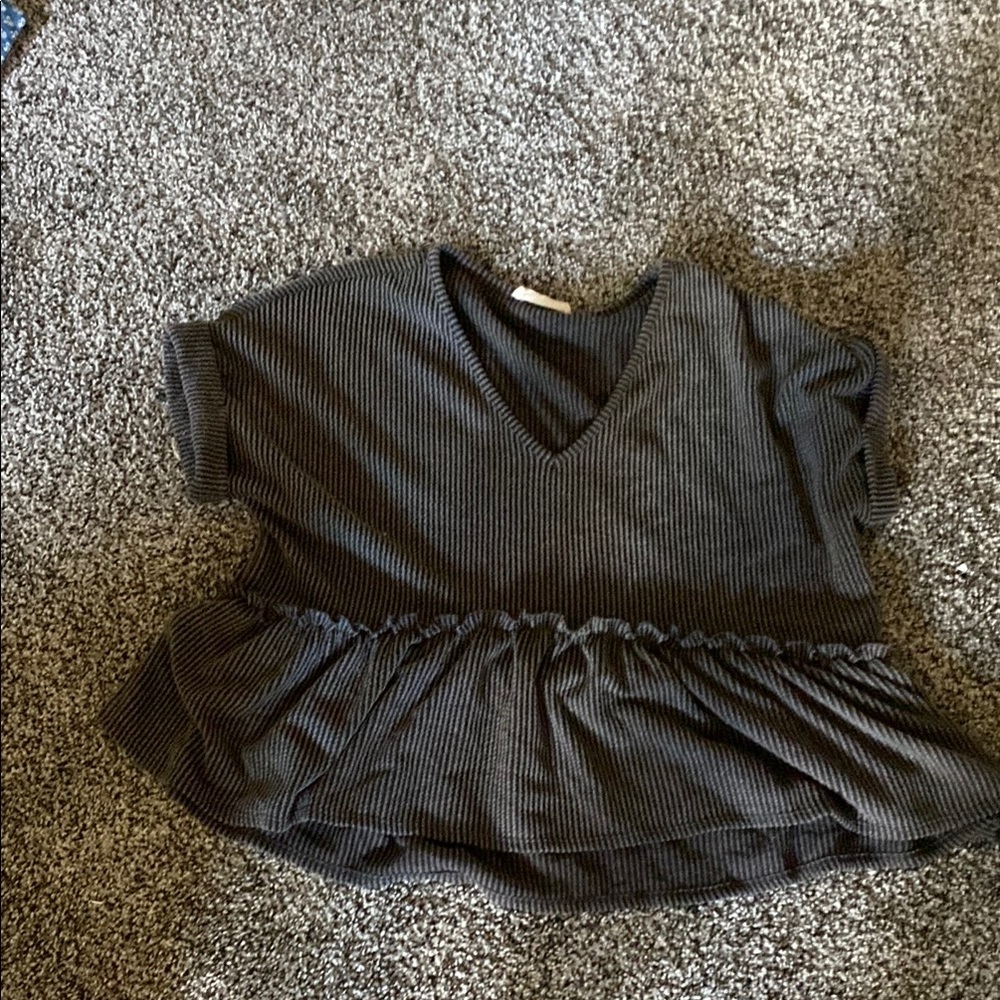 Women's Black V-Neck Ruffle Top